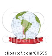 Royalty Free RF Clipart Illustration Of A Red Chile Banner Along The Bottom Of A Grid Globe