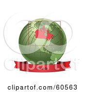 Royalty Free RF Clipart Illustration Of A Red Canada Banner Along The Bottom Of A Green Grid Globe