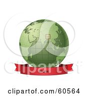 Royalty Free RF Clipart Illustration Of A Red Bhutan Banner Along The Bottom Of A Green Grid Globe