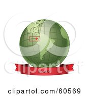 Royalty Free RF Clipart Illustration Of A Red Ecuador Banner Along The Bottom Of A Green Grid Globe