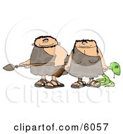 Poster, Art Print Of Hunting Caveman And Cavewoman Armed With Weapons