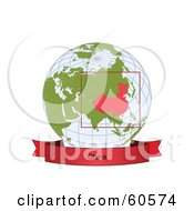 Poster, Art Print Of Red China Banner Along The Bottom Of A Grid Globe