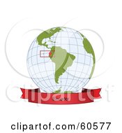 Poster, Art Print Of Red Ecuador Banner Along The Bottom Of A Grid Globe