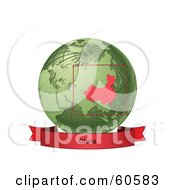 Poster, Art Print Of Red China Banner Along The Bottom Of A Green Grid Globe