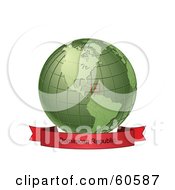 Poster, Art Print Of Red Dominican Republic Banner Along The Bottom Of A Green Grid Globe