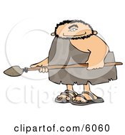 Caveman Hunting For Animals With A Spear