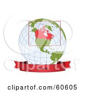 Poster, Art Print Of Red Canada Banner Along The Bottom Of A Grid Globe