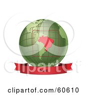Poster, Art Print Of Red Brazil Banner Along The Bottom Of A Green Grid Globe