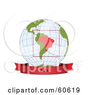 Poster, Art Print Of Red Brazil Banner Along The Bottom Of A Grid Globe