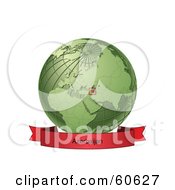 Poster, Art Print Of Red Azerbaijan Banner Along The Bottom Of A Green Grid Globe