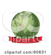 Poster, Art Print Of Red Turkmenistan Banner Along The Bottom Of A Green Grid Globe