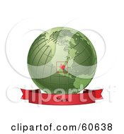 Poster, Art Print Of Red Texas Banner Along The Bottom Of A Green Grid Globe