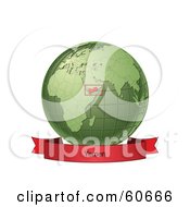 Poster, Art Print Of Red Yemen Banner Along The Bottom Of A Green Grid Globe