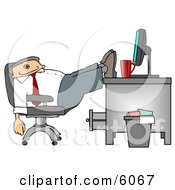 Exhausted Businessman Resting Feet On Computer Desk