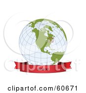 Royalty Free RF Clipart Illustration Of A Red Vermont Banner Along The Bottom Of A Grid Globe by Michael Schmeling