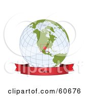 Poster, Art Print Of Red Texas Banner Along The Bottom Of A Grid Globe