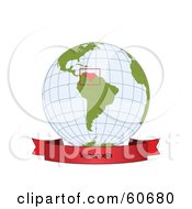 Poster, Art Print Of Red Venezuela Banner Along The Bottom Of A Grid Globe