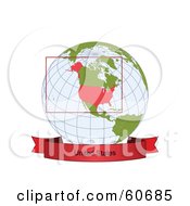 Poster, Art Print Of Red United States Banner Along The Bottom Of A Grid Globe