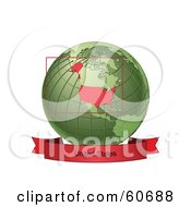 Poster, Art Print Of Red United States Banner Along The Bottom Of A Green Grid Globe