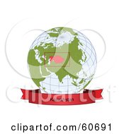 Poster, Art Print Of Red Kazakhstan Banner Along The Bottom Of A Grid Globe