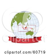 Poster, Art Print Of Red Indonesia Banner Along The Bottom Of A Grid Globe