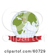 Royalty Free RF Clipart Illustration Of A Red Iraq Banner Along The Bottom Of A Grid Globe