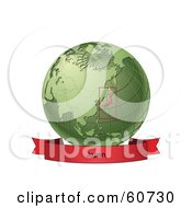 Poster, Art Print Of Red Japan Banner Along The Bottom Of A Green Grid Globe