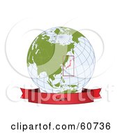 Poster, Art Print Of Red Japan Banner Along The Bottom Of A Grid Globe