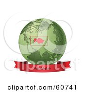Royalty Free RF Clipart Illustration Of A Red Kazakhstan Banner Along The Bottom Of A Green Grid Globe