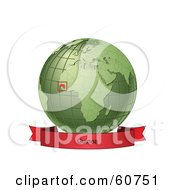 Royalty Free RF Clipart Illustration Of A Red Guinea Banner Along The Bottom Of A Green Grid Globe