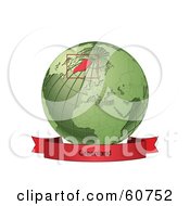 Royalty Free RF Clipart Illustration Of A Red Greenland Banner Along The Bottom Of A Green Grid Globe