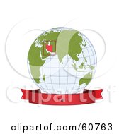 Poster, Art Print Of Red Iran Banner Along The Bottom Of A Grid Globe