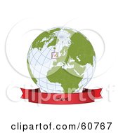 Poster, Art Print Of Red Ireland Banner Along The Bottom Of A Grid Globe