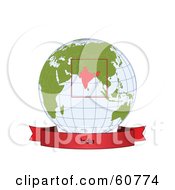 Royalty Free RF Clipart Illustration Of A Red India Banner Along The Bottom Of A Grid Globe