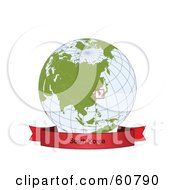 Royalty Free RF Clipart Illustration Of A Red South Korea Banner Along The Bottom Of A Grid Globe