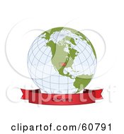 Poster, Art Print Of Red Oklahoma Banner Along The Bottom Of A Grid Globe