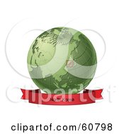Royalty Free RF Clipart Illustration Of A Red North Korea Banner Along The Bottom Of A Green Grid Globe by Michael Schmeling