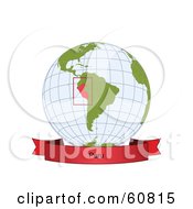 Royalty Free RF Clipart Illustration Of A Red Peru Banner Along The Bottom Of A Grid Globe