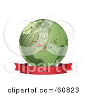 Poster, Art Print Of Red Spain Banner Along The Bottom Of A Green Grid Globe