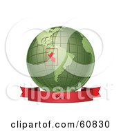Poster, Art Print Of Red Peru Banner Along The Bottom Of A Green Grid Globe