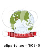 Royalty Free RF Clipart Illustration Of A Red Qatar Banner Along The Bottom Of A Grid Globe by Michael Schmeling