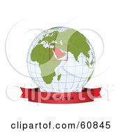 Royalty Free RF Clipart Illustration Of A Red Saudi Arabia Banner Along The Bottom Of A Grid Globe