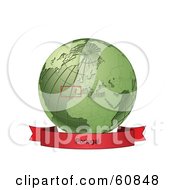 Royalty Free RF Clipart Illustration Of A Red Portugal Banner Along The Bottom Of A Green Grid Globe