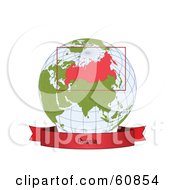 Royalty Free RF Clipart Illustration Of A Red Russia Banner Along The Bottom Of A Grid Globe