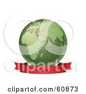 Royalty Free RF Clipart Illustration Of A Red Lebanon Banner Along The Bottom Of A Green Grid Globe