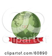 Royalty Free RF Clipart Illustration Of A Red Kyrgyzstan Banner Along The Bottom Of A Green Grid Globe