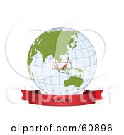 Royalty Free RF Clipart Illustration Of A Red Malaysia Banner Along The Bottom Of A Grid Globe