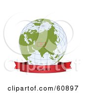 Royalty Free RF Clipart Illustration Of A Red Kyrgyzstan Banner Along The Bottom Of A Grid Globe