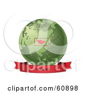 Poster, Art Print Of Red Mongolia Banner Along The Bottom Of A Green Grid Globe