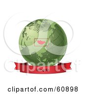 Royalty Free RF Clipart Illustration Of A Red Mongolia Banner Along The Bottom Of A Green Grid Globe
